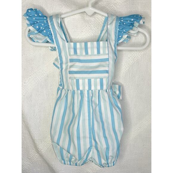 Baby Girl Gracie Romper Blue Striped 6 Months - Picture 1 of 3